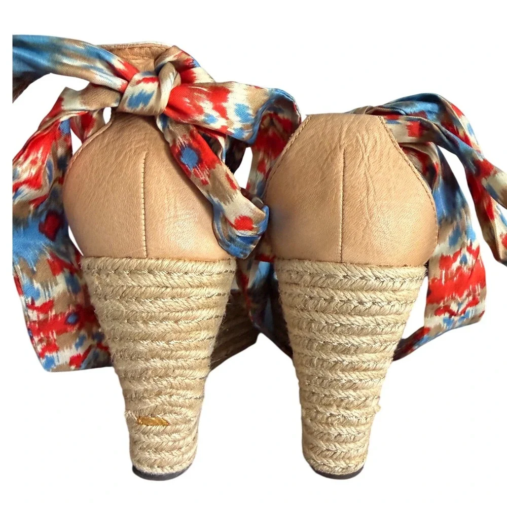 UGG Lucianna Marrakesh Ikat‎ Ribbon Tie Espadrille Wedge Sandals 9.5